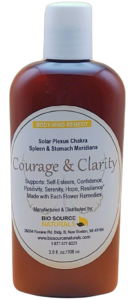 Courage & Clarity Body-Mind Remedy Lotion for solar plexus chakra and spleen and stomach meridians. Helpful to support emotions of self-esteem, confidence, positivity, serenity, hope, resilience Made with Bach Flower Remedies, pure essential oils, artisan gem elixirs. Color charged.